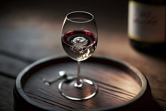 A proposal ring in the wine glass. Valentine's day propose concept, no people
