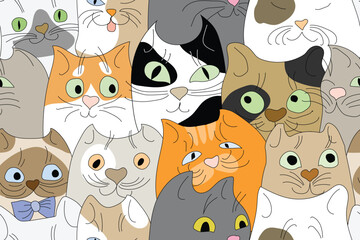 Seamless pattern with cute hand-drawn cats