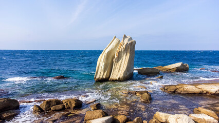 Photograph in the field of sail rocks in Foca district of Izmir province. Turkish name; Yelken Kaya or yelkenkaya