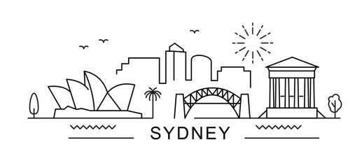 Sydney City Line View. Poster print minimal design. Australia world travel