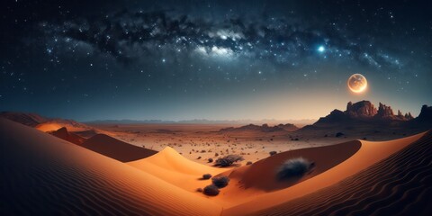 Ramadan Night Sky in the Arabian Desert with Celestial Moon created by generative AI