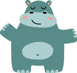 Cute baby hippo. Happy animal in scandinavian style