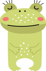 Sleeping frog. Happy green animal. Baby nursery character