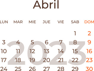 Calendar month april in spanish 2023.