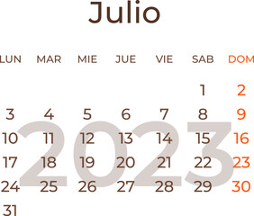 Calendar month july in spanish 2023.