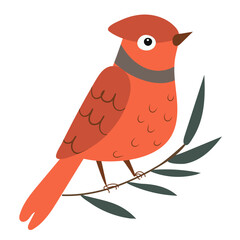 bird on a branch on a white background isolated, vector