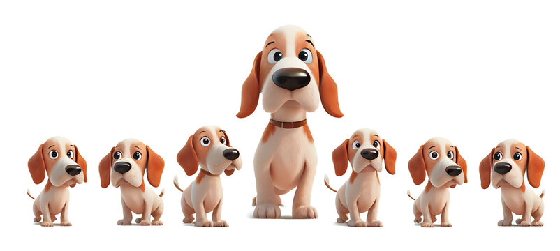 Cute cartoon dog family on a transparent background. generative AI