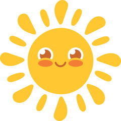 Happy sun icon. Yellow sunshine with smiling face