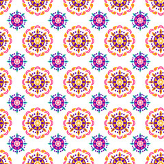 Diwali Flower Mandala Seamless Pattern. Vector Illustration of Indian Holiday Celebration.