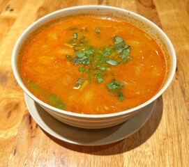 Tom Yum Soup. Tom Yam Kung Is A Thai Spicy Soup With Shrimps, Lemongrass,Lime, Ginger, Galangal.