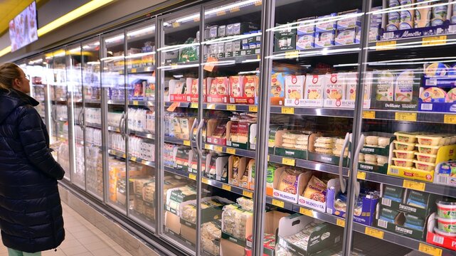 Warsaw, Poland. 9 February 2023. Inside supermarket Biedronka. 
