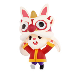 Rabbit with chinese culture costume lion dance 3D Icon