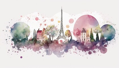Paris isolated paint watercolor illustration isolated, eiffel tower made by ai