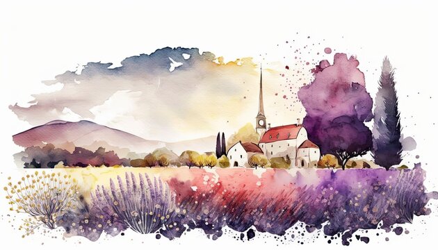 watercolor painting traditionnal provensal landscape made by ai