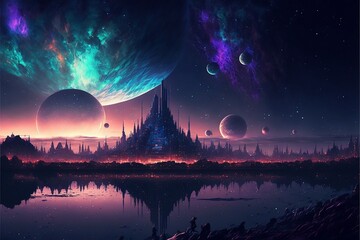 night landscape with moon and stars