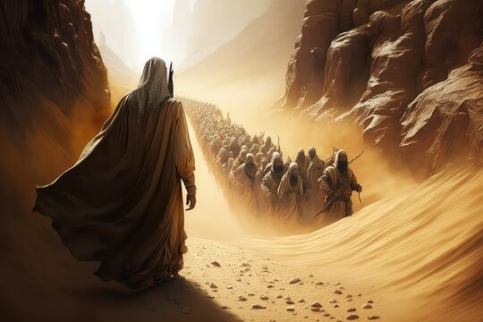 Moses leading the people in the desert. 