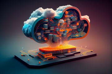 Cloud computing technology concept, Futuristic illustration, AI Generated
 