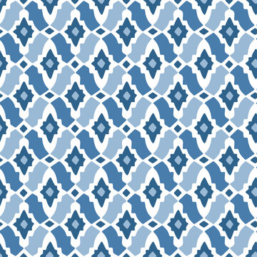 Hand drawn vector seamless blue pattern, illustration in Eastern style. Ornate background, Moroccan design. Ornamental decor for wedding invitations, Ramadan Kareem greeting cards. Traditional decor.