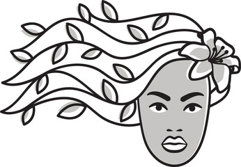 Powerful woman face logo | Girl power symbol | Blooming woman | Floral hair | Flower power