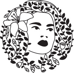 Powerful woman face | Girl power symbol | Girl with a wreath of flowers | Blooming woman | Floral hair, Flower power