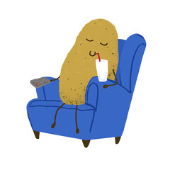 Couch Potato illustration | Funny drawing | Hand drawn Couch Potato | Laziness funny vector illustration