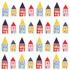 Houses Seamless Pattern | Colorful Pattern | Print 