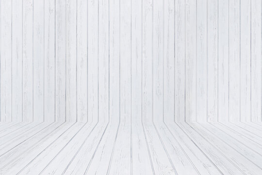 empty white wooden wall and floor for pattern and background.