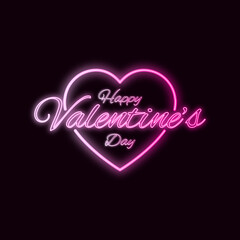 Valentine's day Neon Glowing Heart Card design on black background