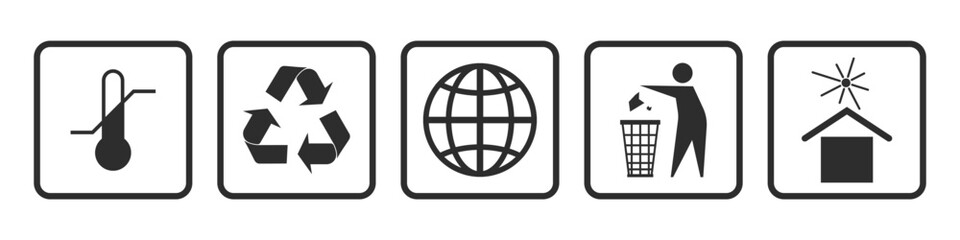 Fragile goods icons, warning signs FRAGILE MARK label, box decals, shipping mark, package mark, fragile label stamp. Packaging icons - stock vector