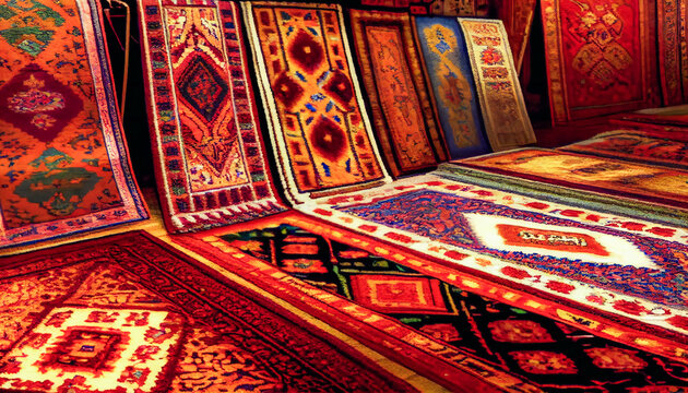 Beautiful and Colorful Traditional Carpets from the Middle East. Generative AI
