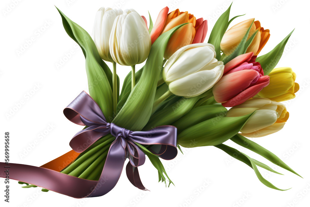 Wall mural colorful tulips bunch isolated on transparent background. png, generative ai - Wall murals