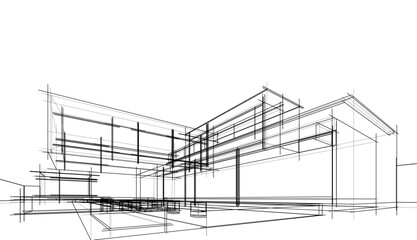Fototapeta premium Architectural sketch of a house