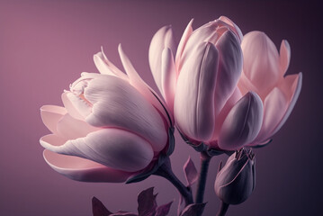 Closed up fresh soft beautiful pink tulip flower in the garden over blur green nature background,generative ai.