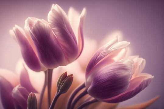 Closed Up Fresh Soft Beautiful Pink Tulip Flower In The Garden Over Blur Green Nature Background,generative Ai.