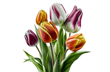 Colorful tulips bunch isolated on transparent background. PNG,  Generative AI