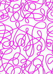 A hand-drawn drawing with pink lines on a white background.Doodle and abstract design on seamless background.