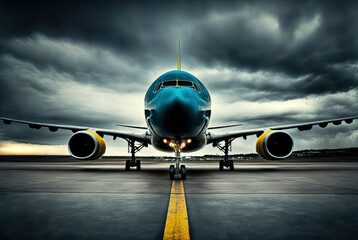 Naklejka premium Plane taxiing on the runway. Made with Generative AI. 