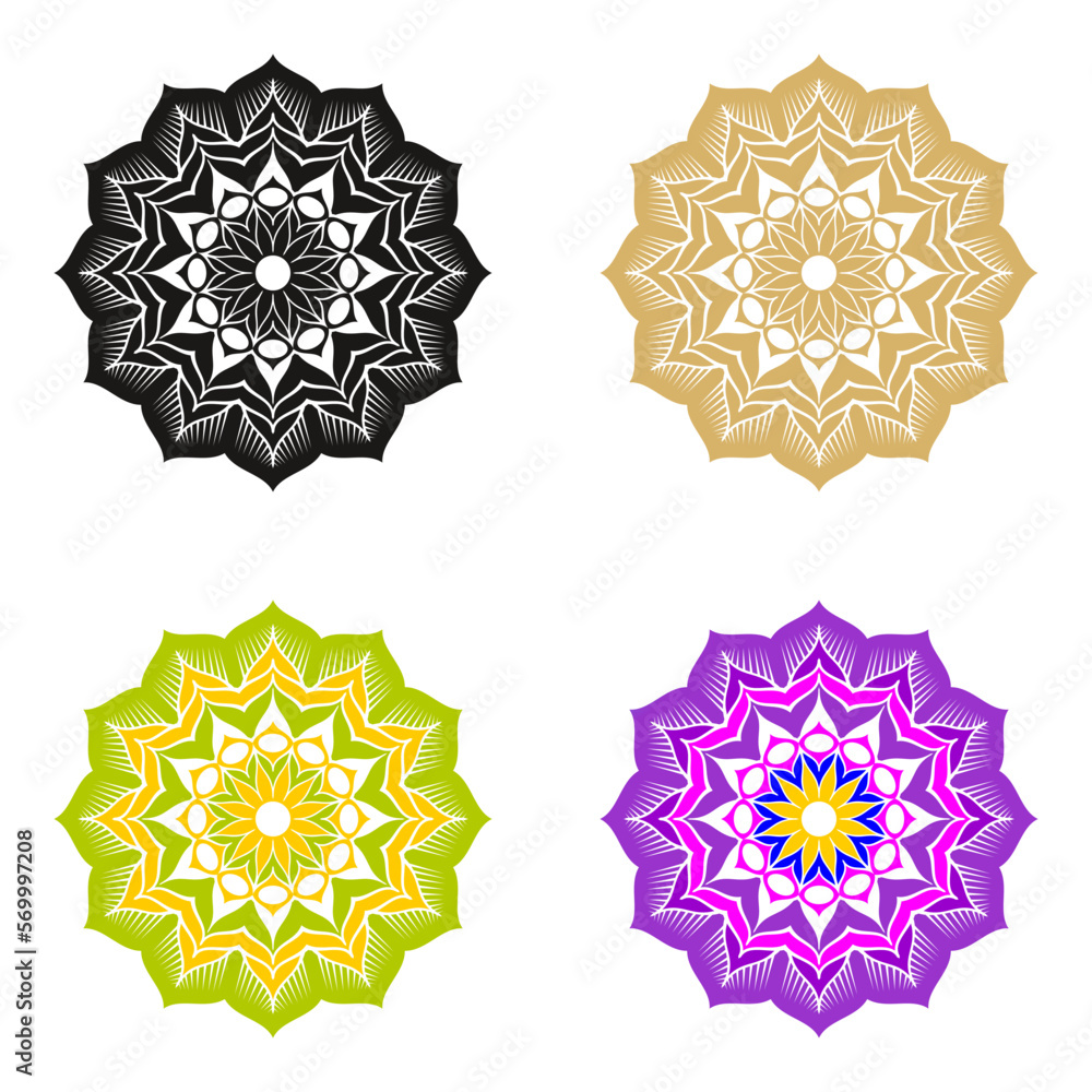 Aufkleber set of colorful mandala illustration in vector format. editable vector color elements