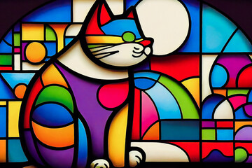 Cat Mosaic Portrait Painting. Generative AI