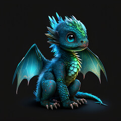 Baby dragon in various shades of blue Generative AI