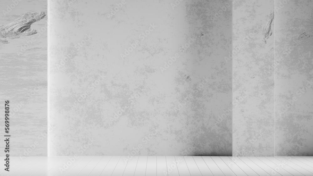 Poster empty room with concrete wall and white floor on 3d rendering. 3d render