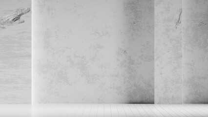 Empty room with concrete wall and white floor on 3d rendering. 3d render