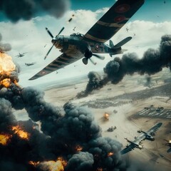 World War 2 aerial battle. Action scene. Made with Generative AI.