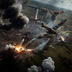 World War 2 aerial battle. Action scene. Made with Generative AI.