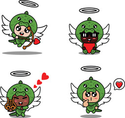 vector illustration cartoon animal mascot costume character iguana cupid set bundle