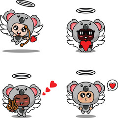 Fototapeta premium vector illustration cartoon animal mascot costume character koala cupid set bundle