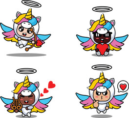 vector illustration cartoon animal mascot costume character unicorn cupid set bundle