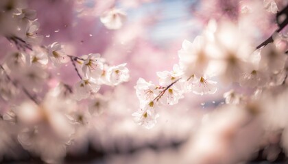 Spring banner, branches of blossoming cherry, sakura tree, generative by AI 