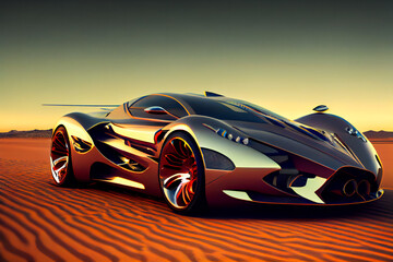 Futuristic hi tech sports car.  Modern future car.  Futuristic concept.  Generative AI.