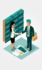 vector illustration business woman and business man shaking hands closing contract